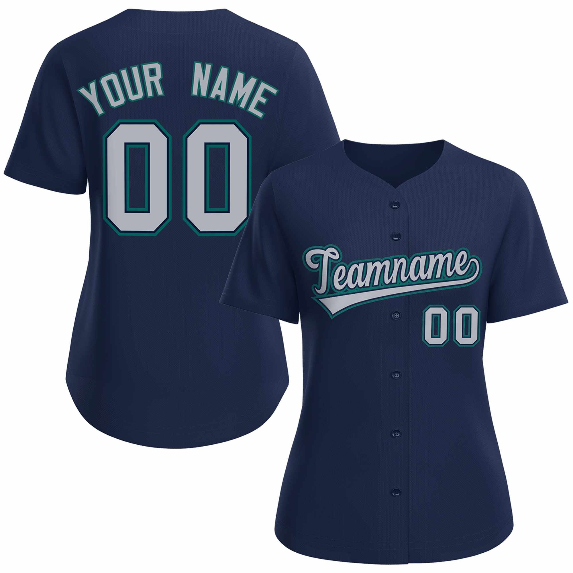 Maillot de baseball personnalisé de style classique, gris marine, marine, pour femmes