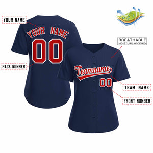 Maillot de baseball de style classique personnalisé bleu marine rouge blanc pour femmes