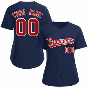 Maillot de baseball de style classique personnalisé bleu marine rouge blanc pour femmes