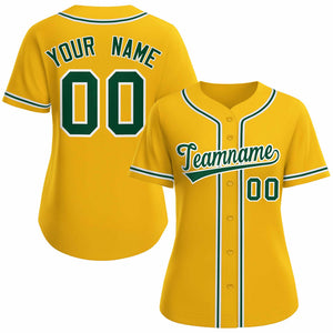 Custom Gold Green White Classic Style Baseball Jersey for Women