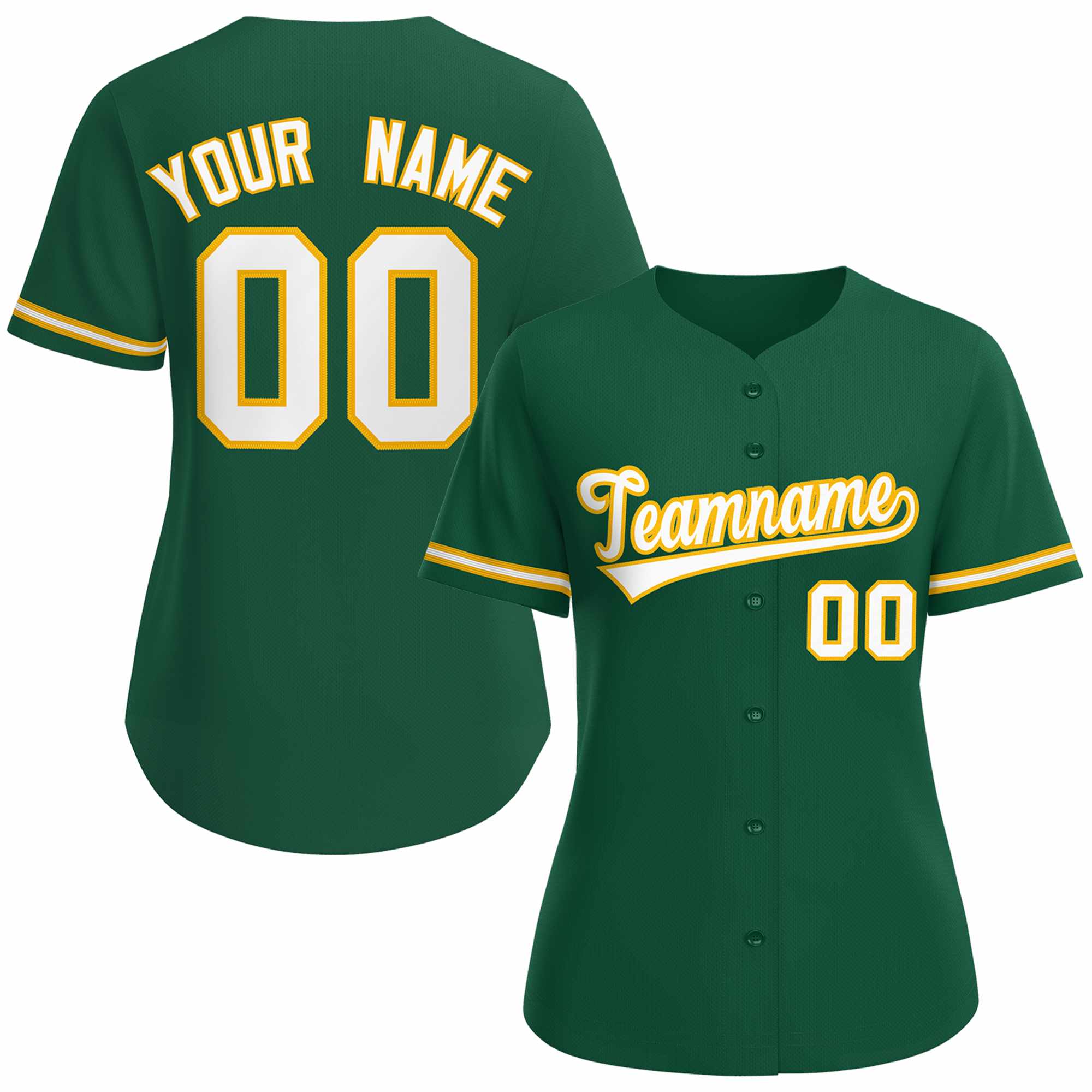 Custom Green White Gold Classic Style Baseball Jersey for Women