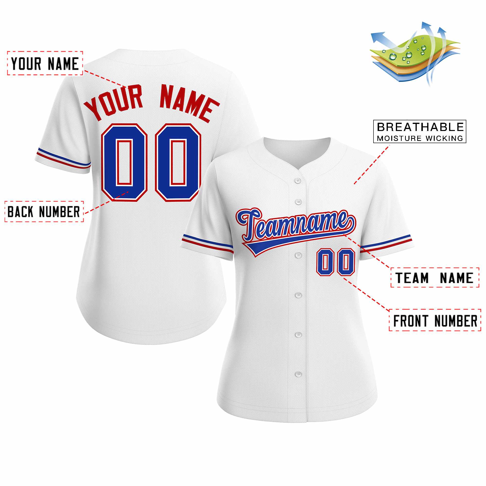 Custom White Royal Classic Style Baseball Jersey for Women