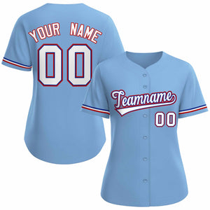 Maillot de baseball personnalisé bleu clair blanc royal de style classique pour femme