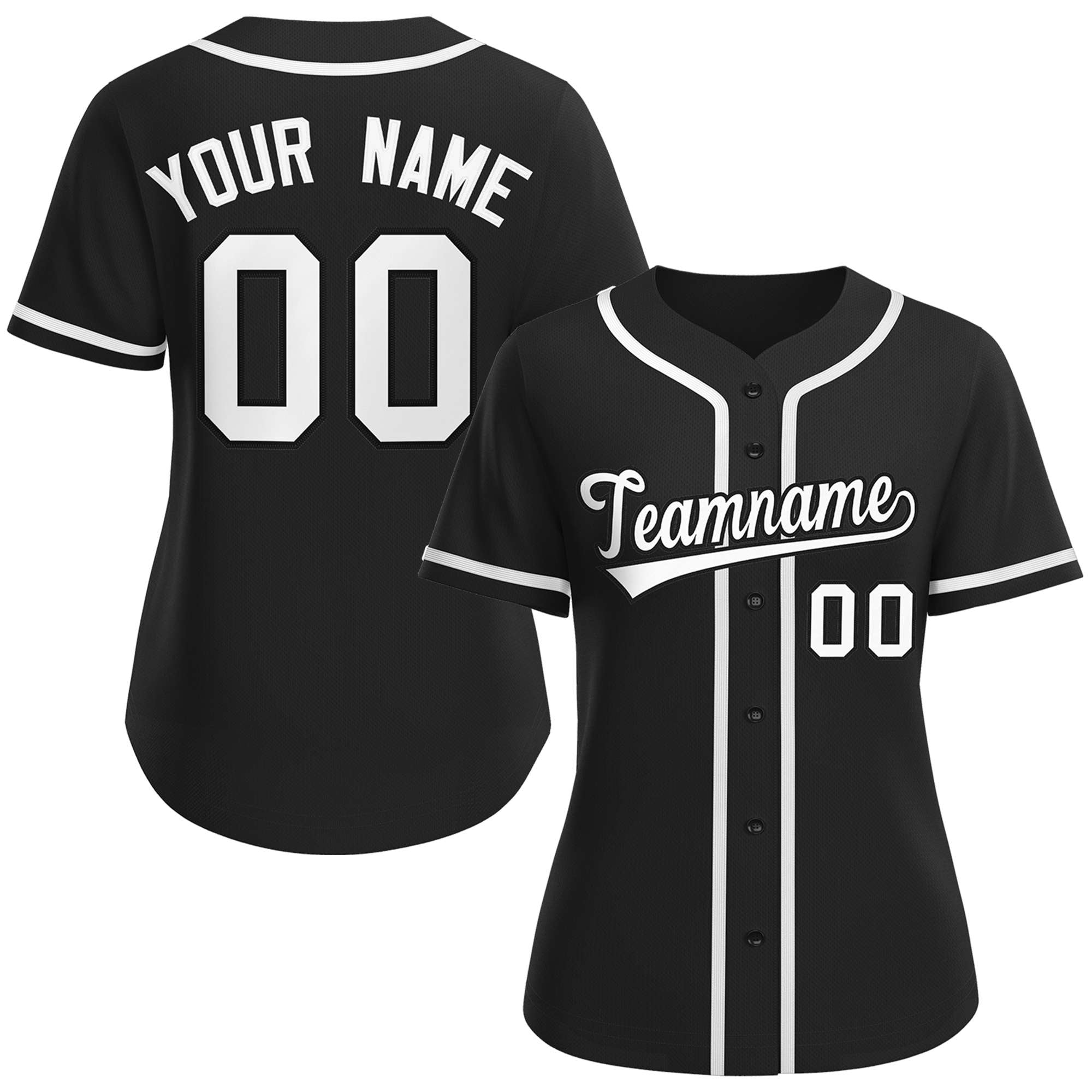 Custom Black White-Black Classic Style Baseball Jersey For Women