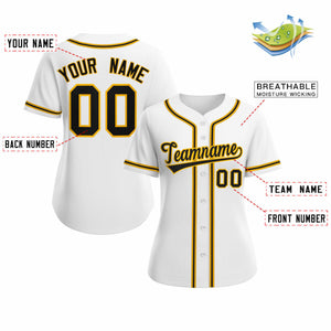 Maillot de baseball personnalisé de style classique en or blanc et noir pour femmes