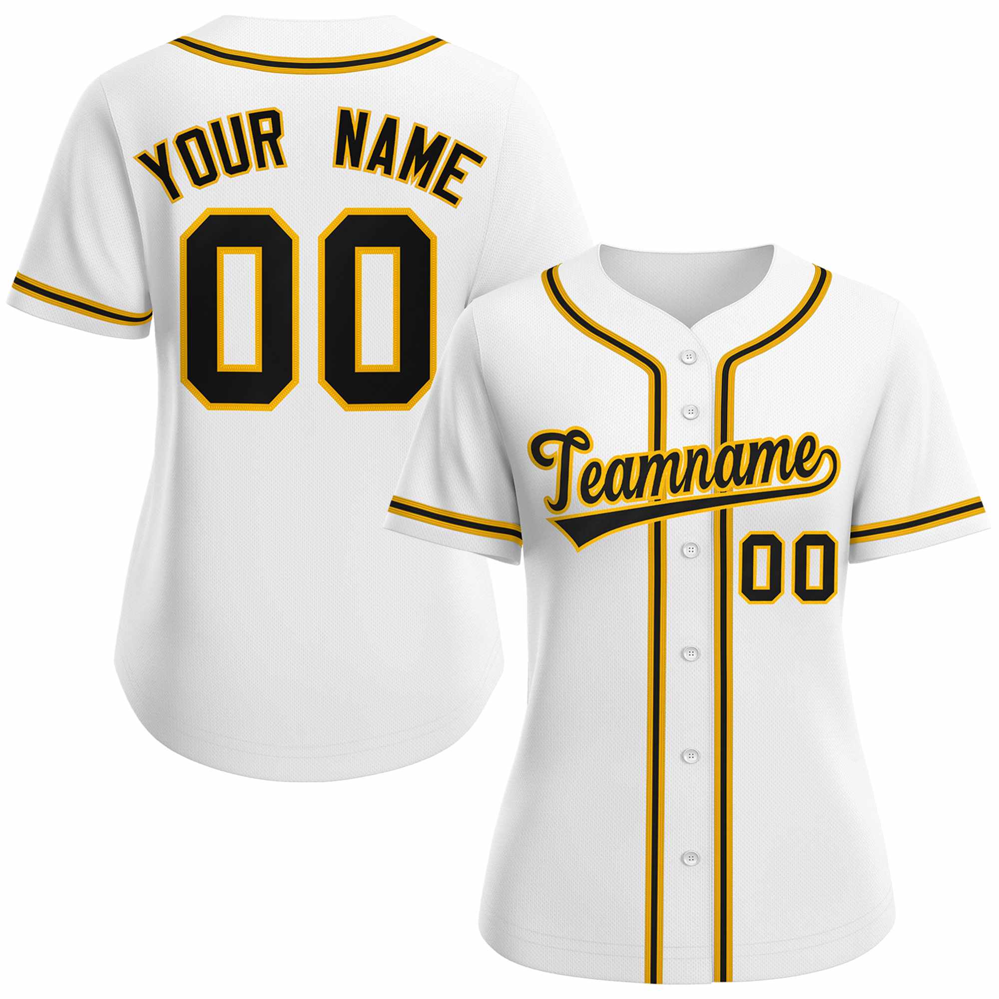 Maillot de baseball personnalisé de style classique en or blanc et noir pour femmes