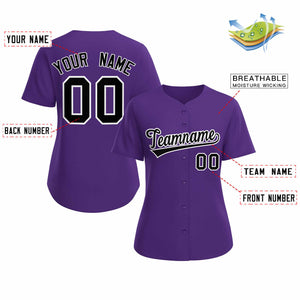 Maillot de baseball de style classique violet noir blanc personnalisé pour femmes