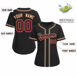 Maillot de baseball de style classique noir cramoisi personnalisé pour femmes