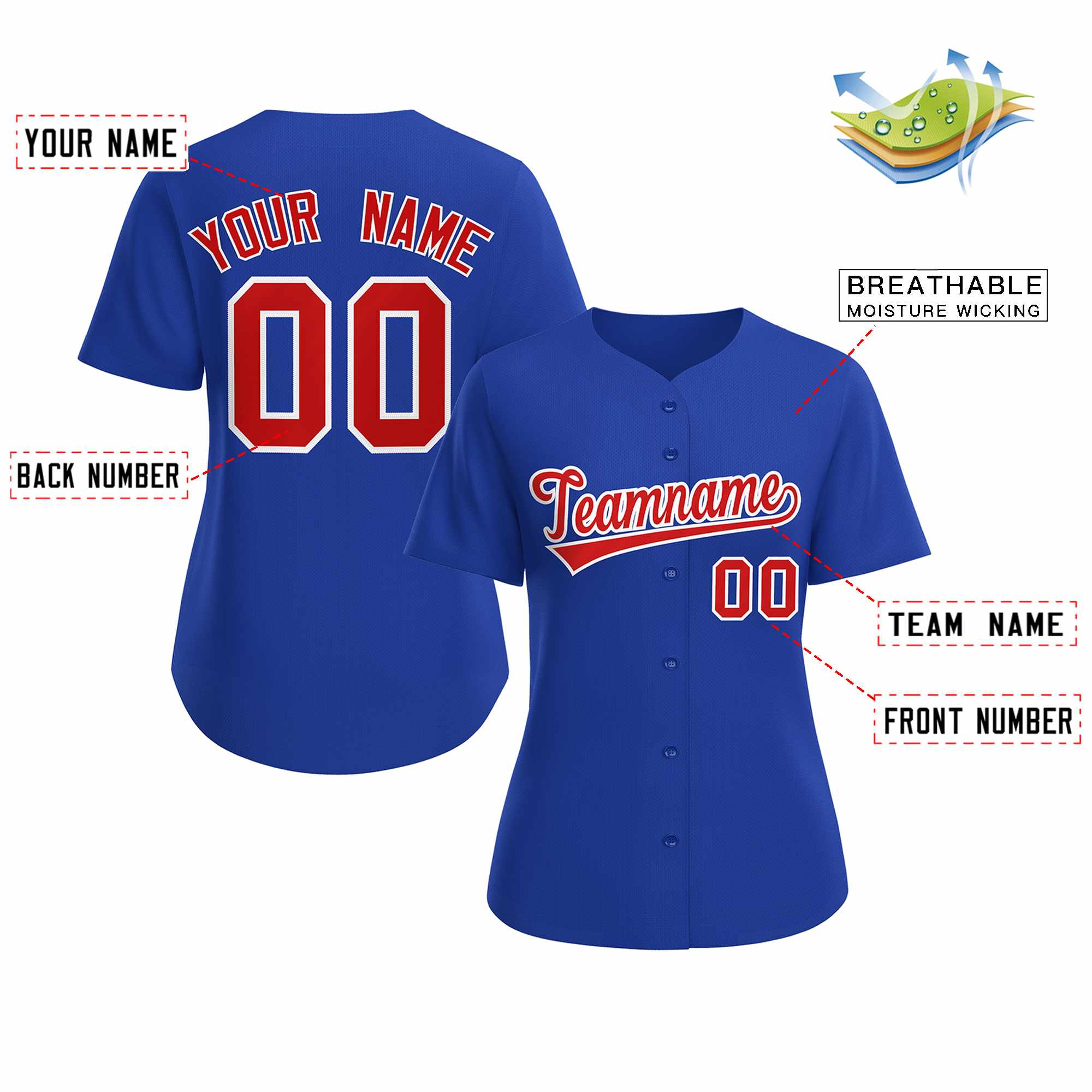 Custom Royal Red White Classic Style Baseball Jersey for Women