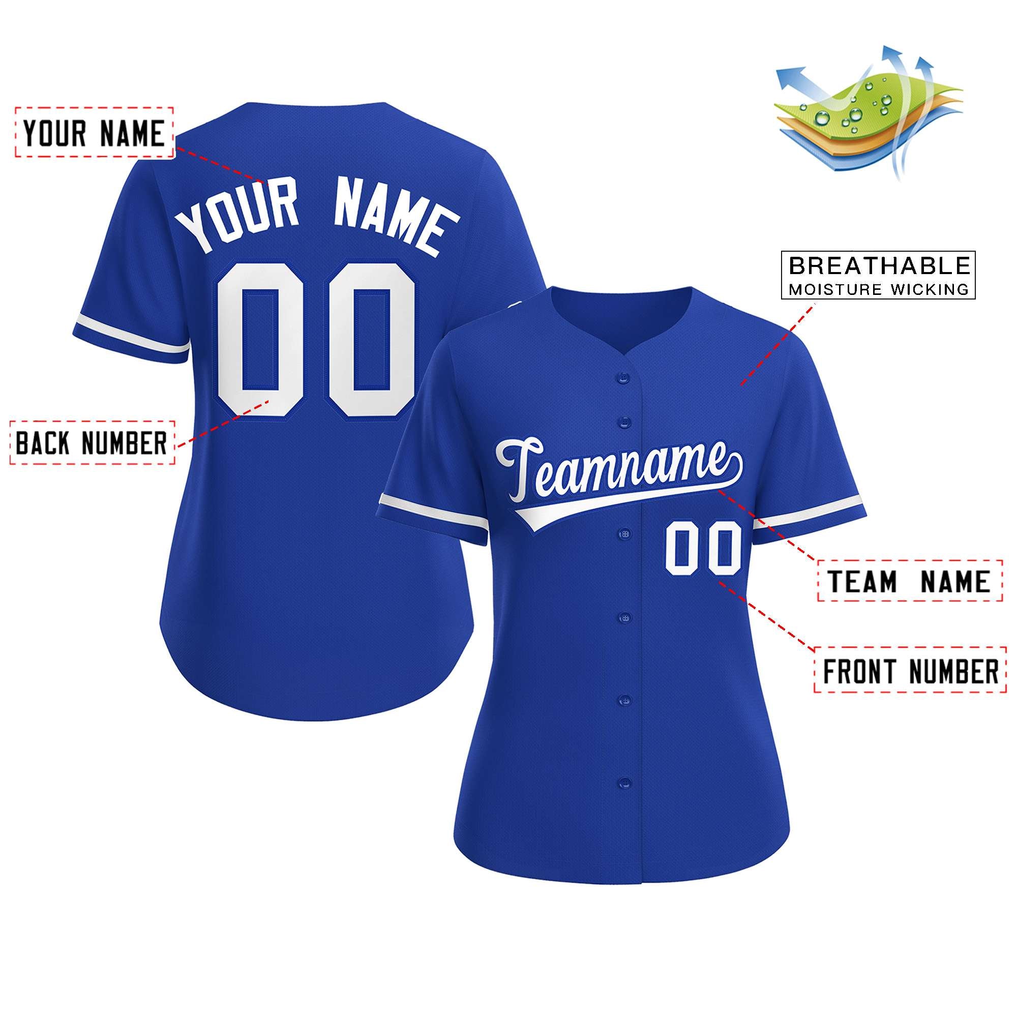 Custom Royal White-Royal Classic Style Baseball Jersey For Women