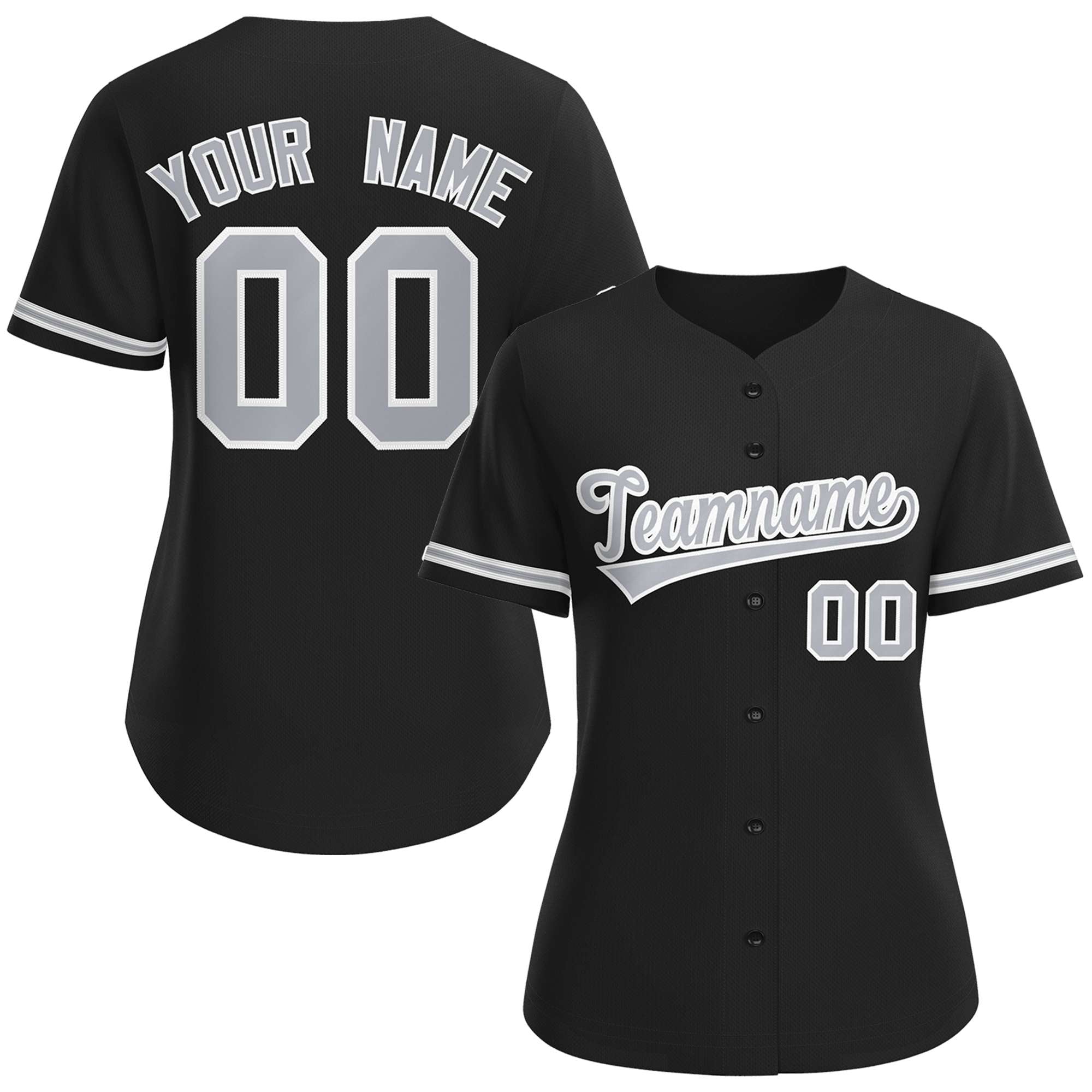 Custom Black Gray-White Classic Style Baseball Jersey For Women