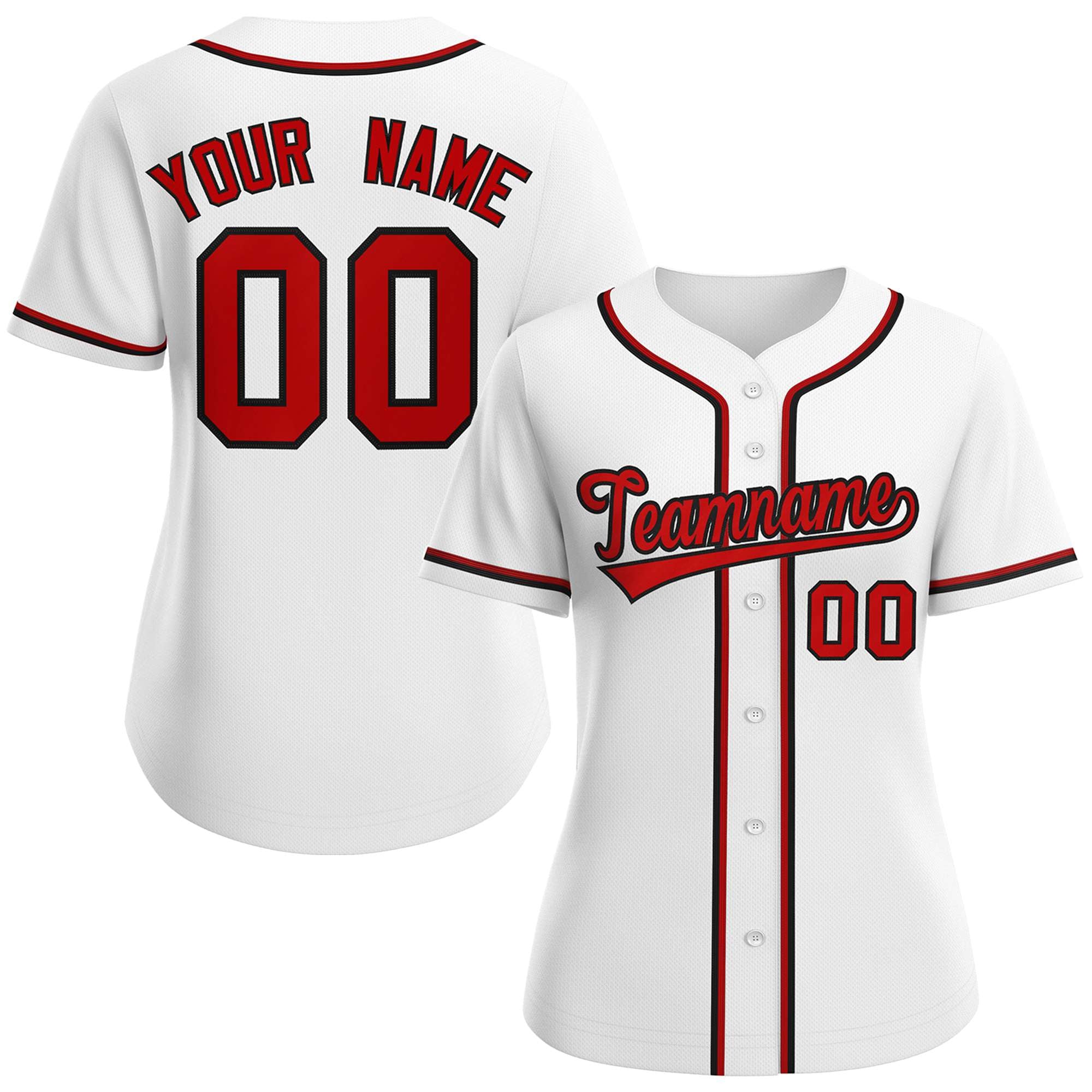 Maillot de baseball de style classique blanc rouge-noir personnalisé pour femmes