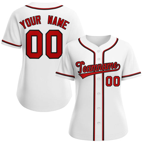 Custom White Red-Black Classic Style Baseball Jersey For Women