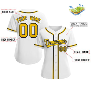 Custom White Gold-Black Classic Style Baseball Jersey For Women