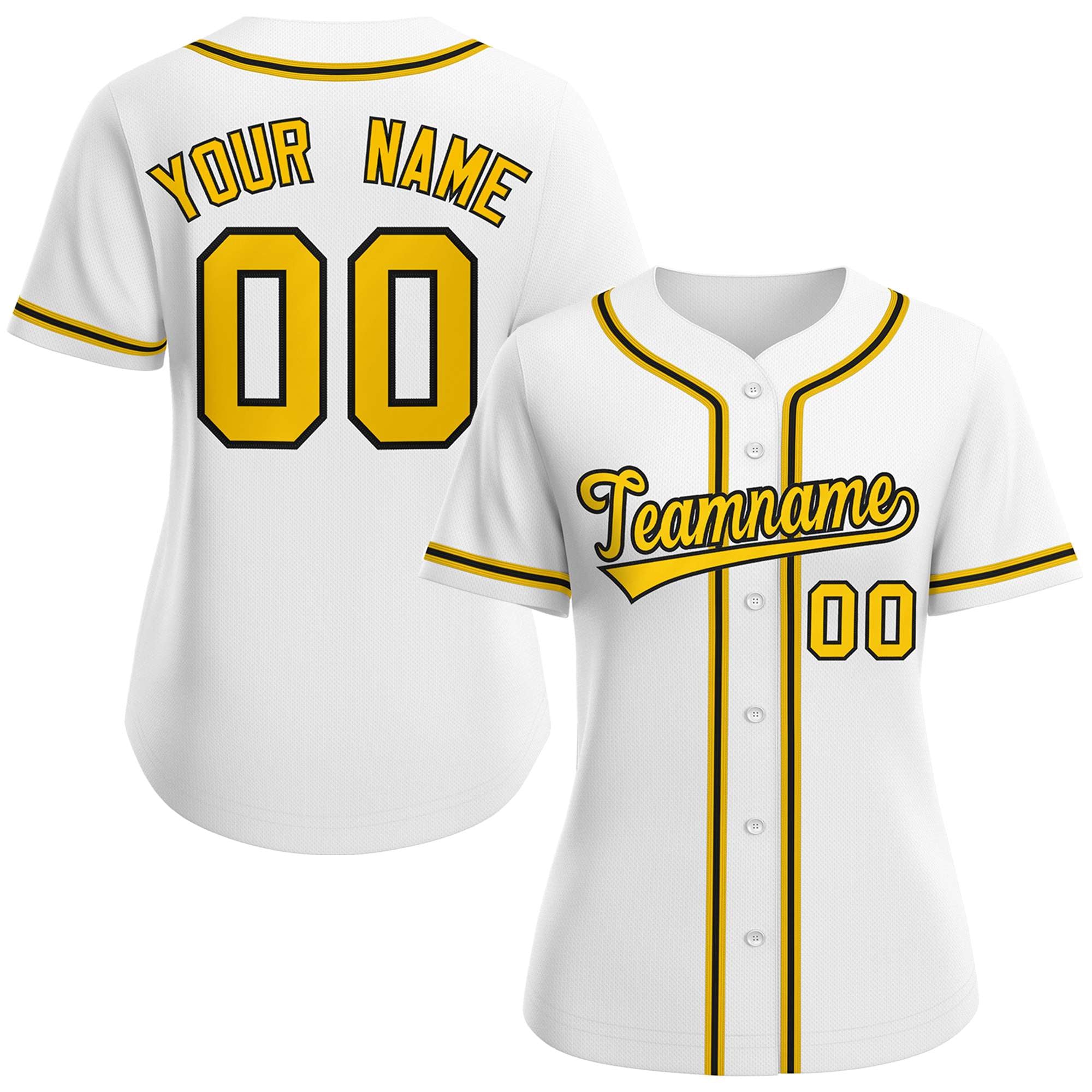 Maillot de baseball de style classique personnalisé en or blanc et noir pour femmes