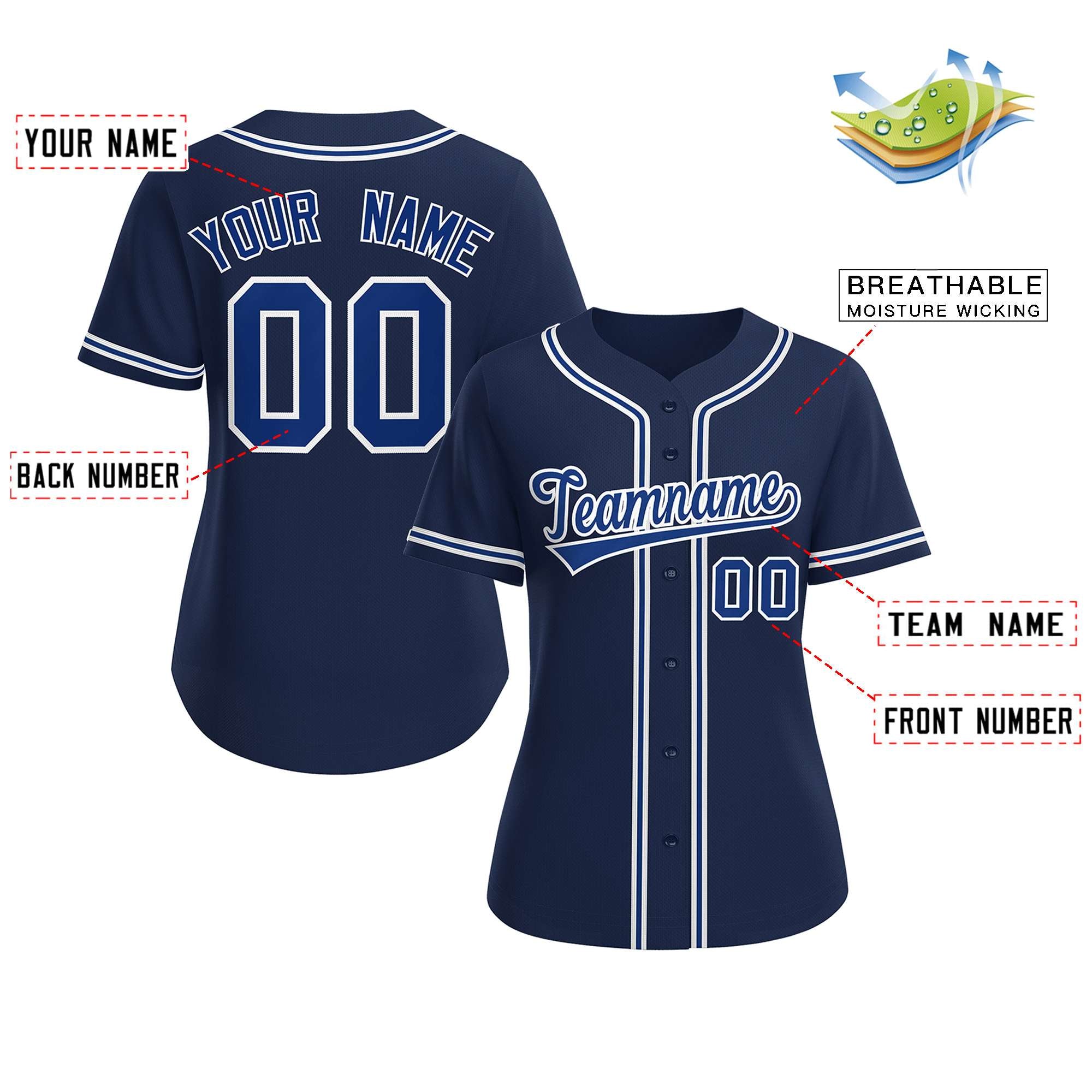 Custom Navy Royal-White Classic Style Baseball Jersey For Women