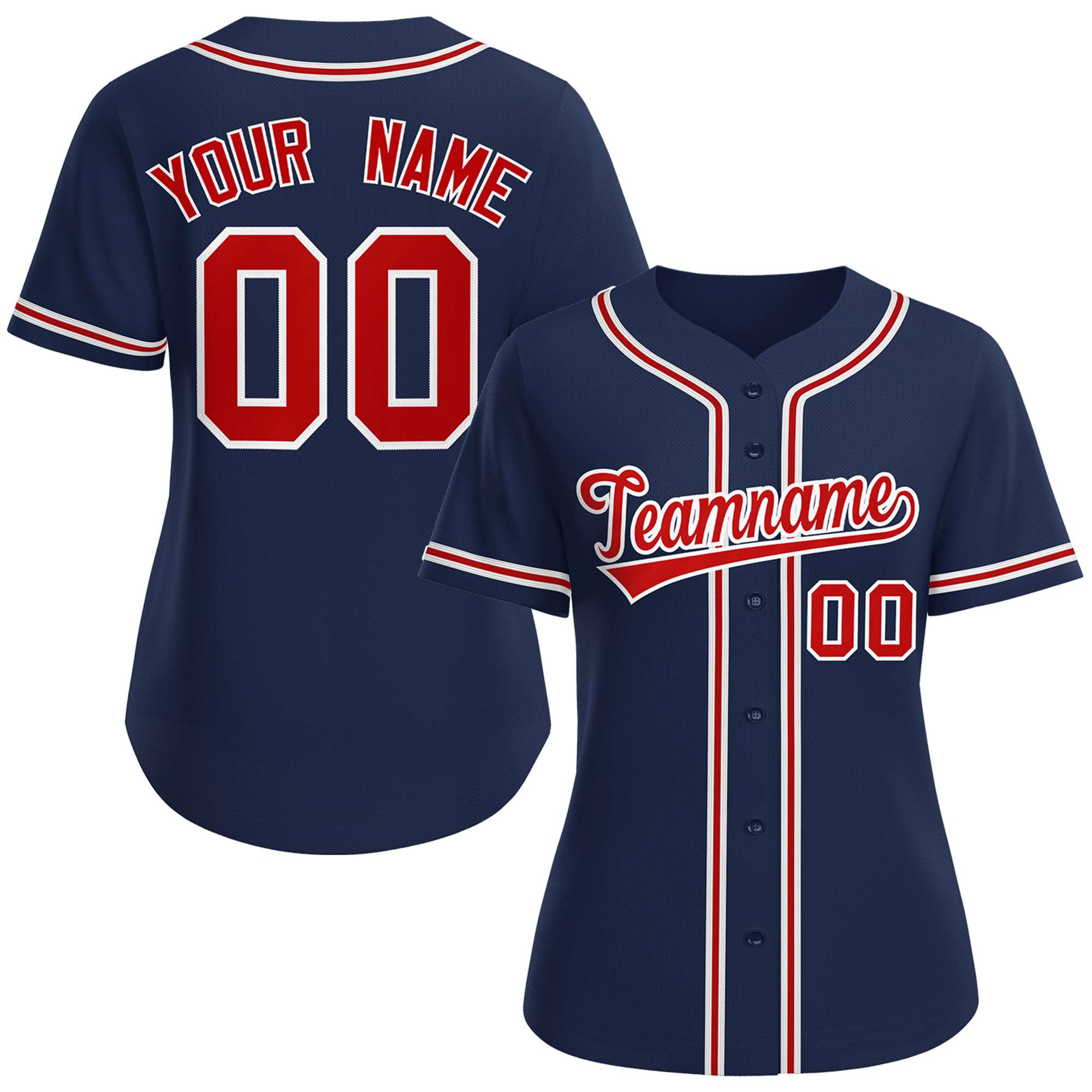 Custom Navy Red-White Classic Style Baseball Jersey For Women