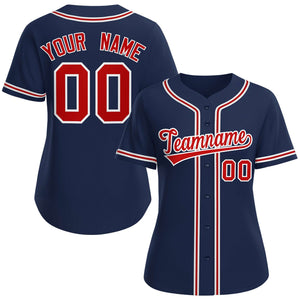 Custom Navy Red-White Classic Style Baseball Jersey For Women