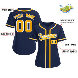 Custom Navy Yellow-White Classic Style Baseball Jersey For Women