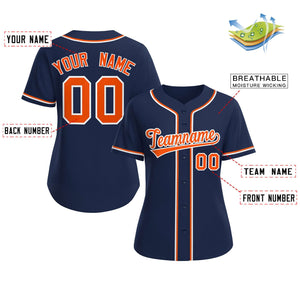 Custom Navy Orange-White Classic Style Baseball Jersey For Women