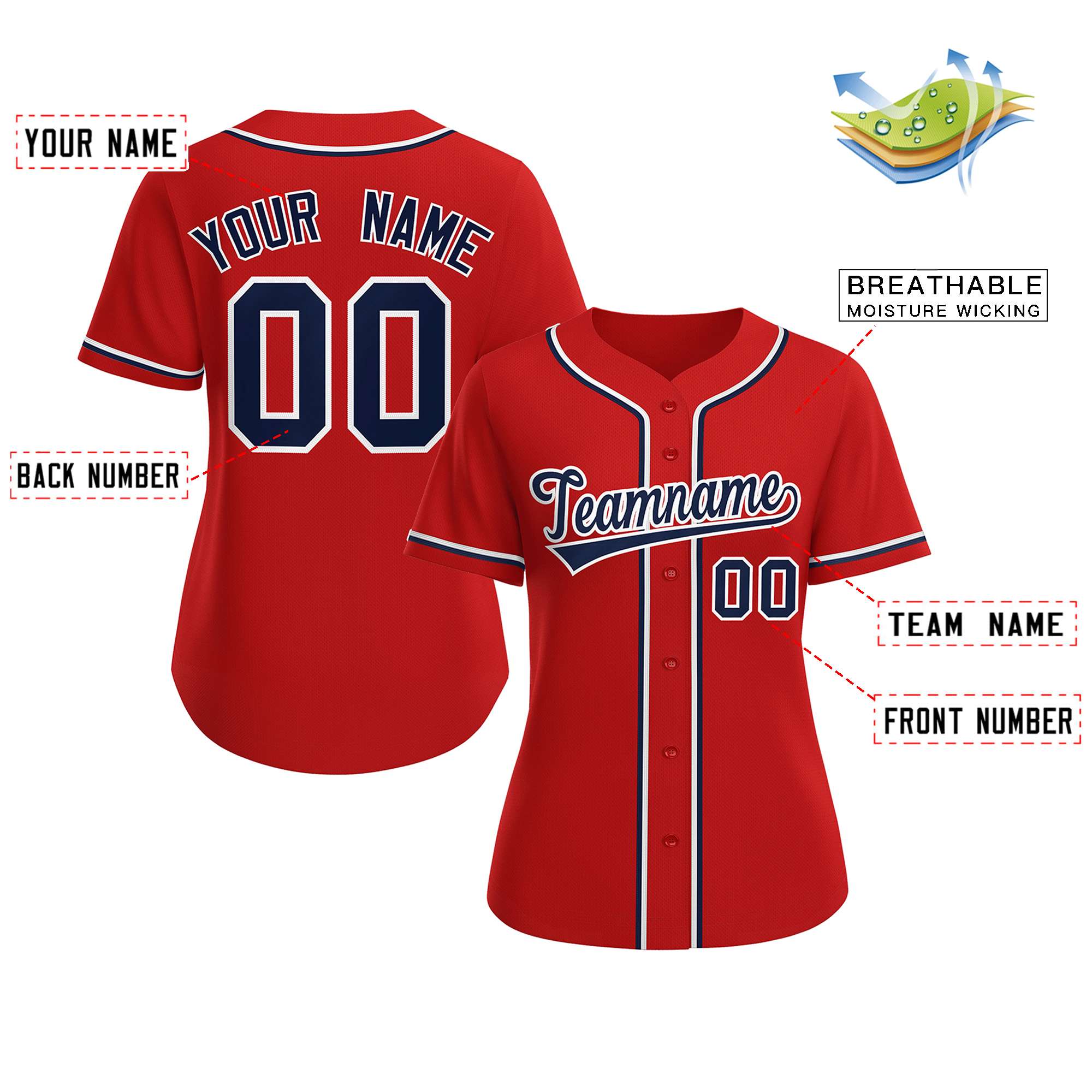 Custom Red Navy-White Classic Style Baseball Jersey For Women