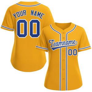 Custom Gold Royal-White Classic Style Baseball Jersey For Women