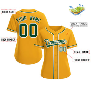 Custom Gold Green-White Classic Style Baseball Jersey For Women