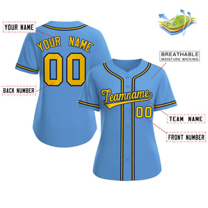 Maillot de baseball personnalisé de style classique bleu clair or-marine pour femmes