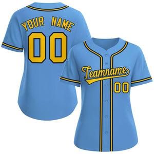 Maillot de baseball personnalisé de style classique bleu clair or-marine pour femmes