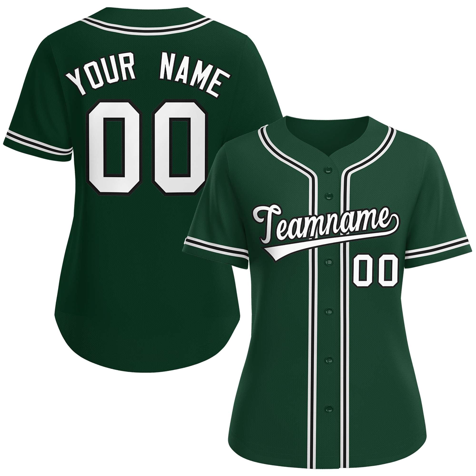 Custom Green White-Black Classic Style Baseball Jersey For Women