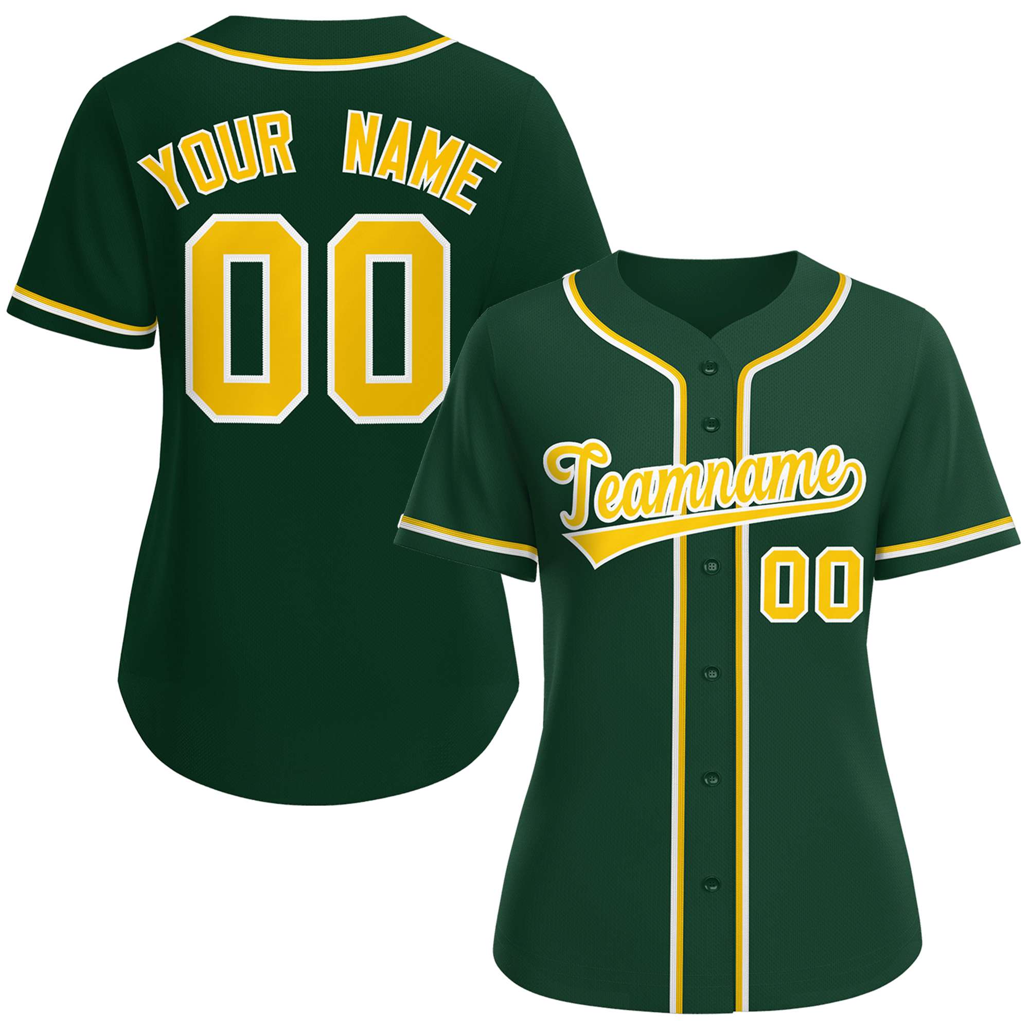 Custom Green Gold-White Classic Style Baseball Jersey For Women