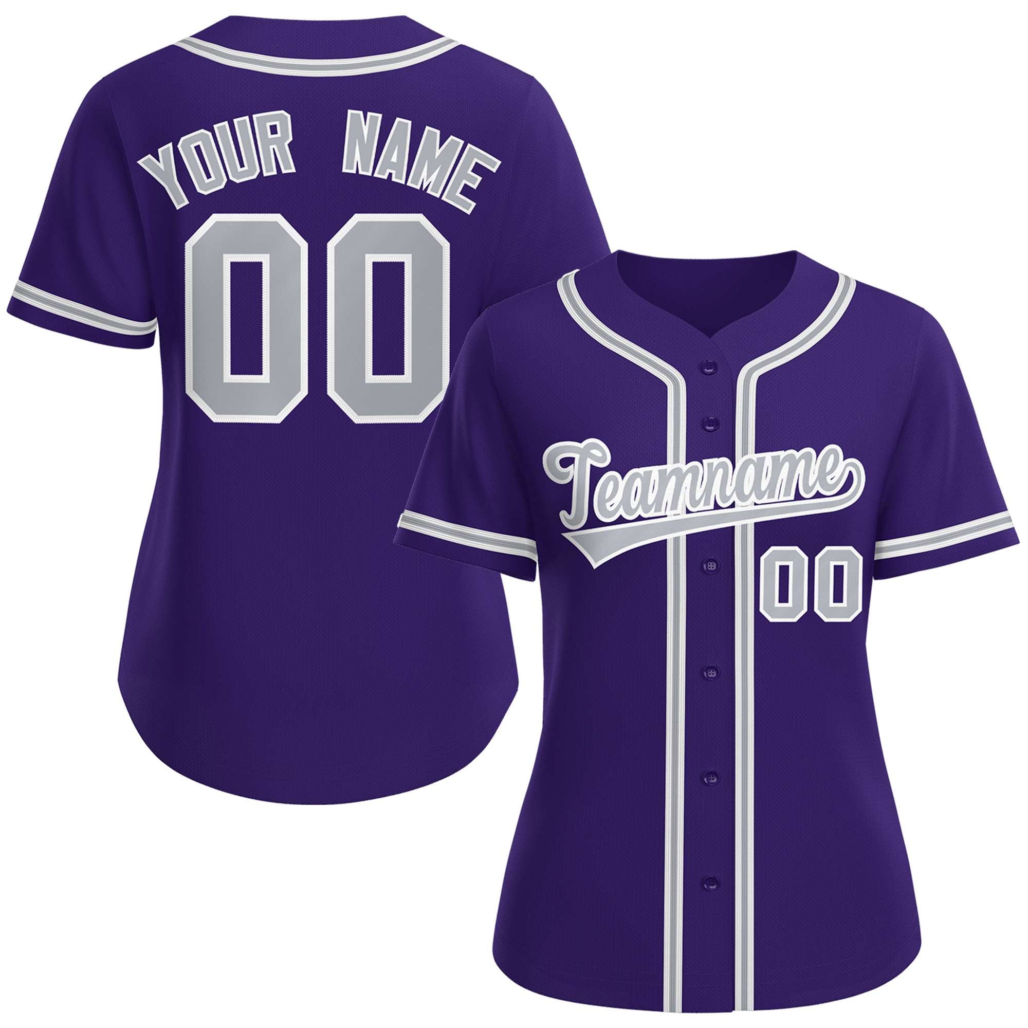 Maillot de baseball de style classique violet gris-blanc personnalisé pour femmes