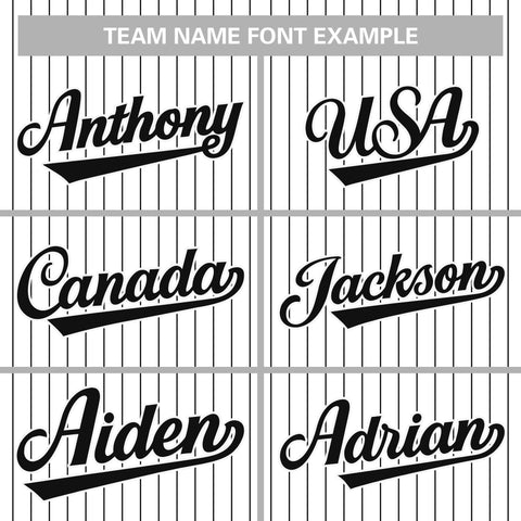 custom white pin stripe baseball jerseys team name font style