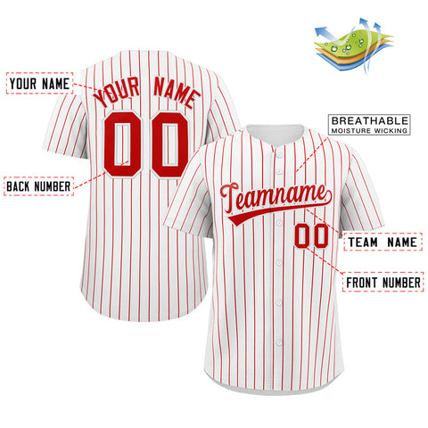 Custom White Red Stripe Fashion Authentic Baseball Jersey