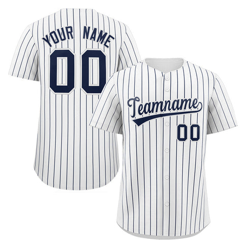 Custom White Navy Stripe Fashion Authentic Baseball Jersey