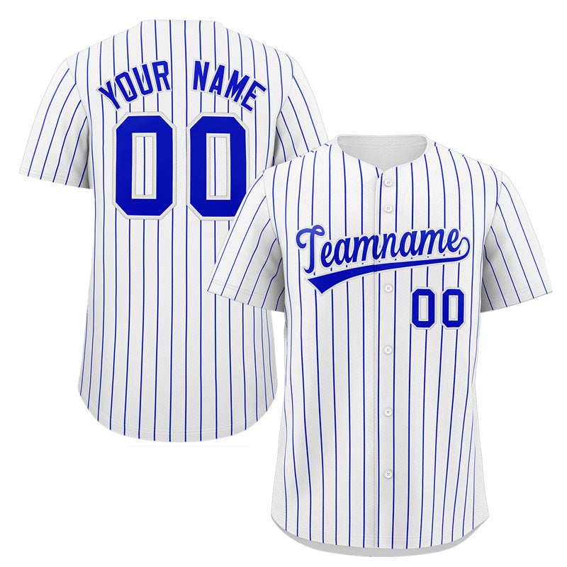 Maillot de baseball authentique à rayures royales blanches personnalisées, à la mode