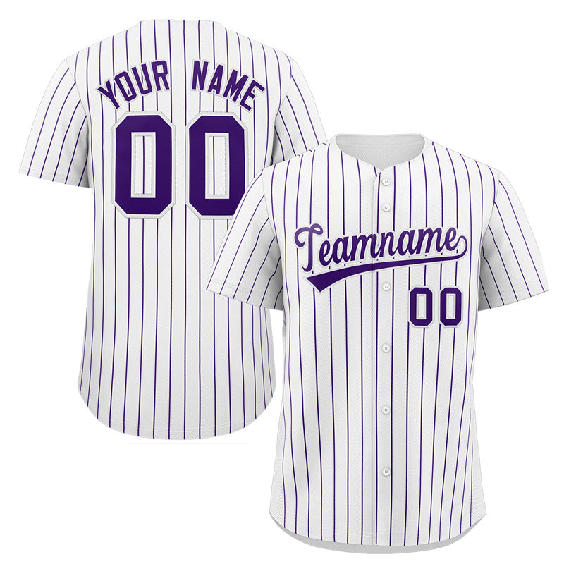 Maillot de baseball authentique à rayures blanches et violettes, personnalisé, à la mode