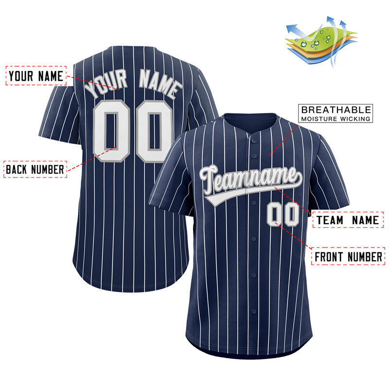 Custom Navy White-Gray Stripe Fashion Authentic Baseball Jersey