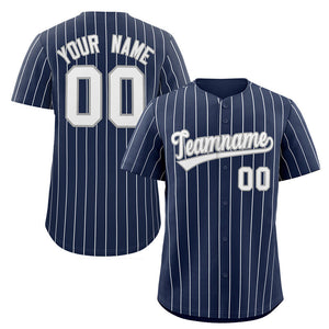 Custom Navy White-Gray Stripe Fashion Authentic Baseball Jersey