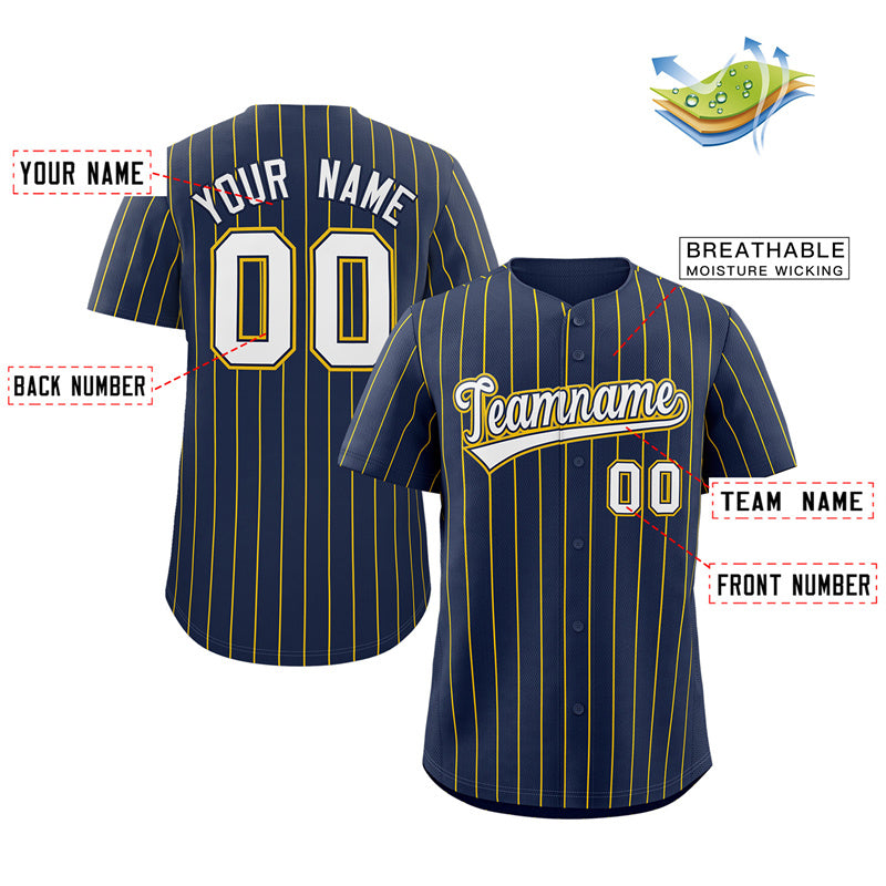 Custom Navy White-Gold Stripe Fashion Authentic Baseball Jersey