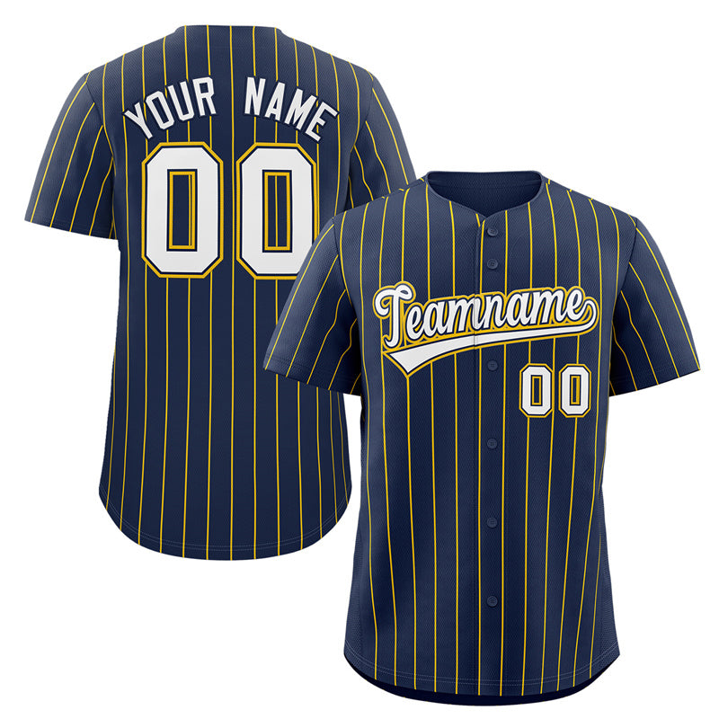 Custom Navy White-Gold Stripe Fashion Authentic Baseball Jersey