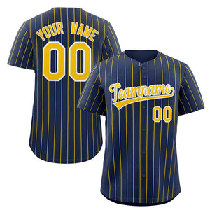 Custom Navy Gold-White Stripe Fashion Authentic Baseball Jersey