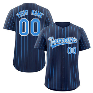 Custom Navy Powder Blue-White Stripe Fashion Authentic Baseball Jersey