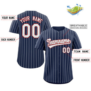 Custom Navy White-Red Stripe Fashion Authentic Baseball Jersey