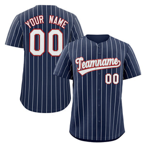 Custom Navy White-Red Stripe Fashion Authentic Baseball Jersey