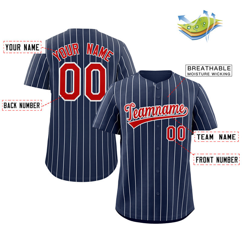 Custom Navy Red-White Stripe Fashion Authentic Baseball Jersey