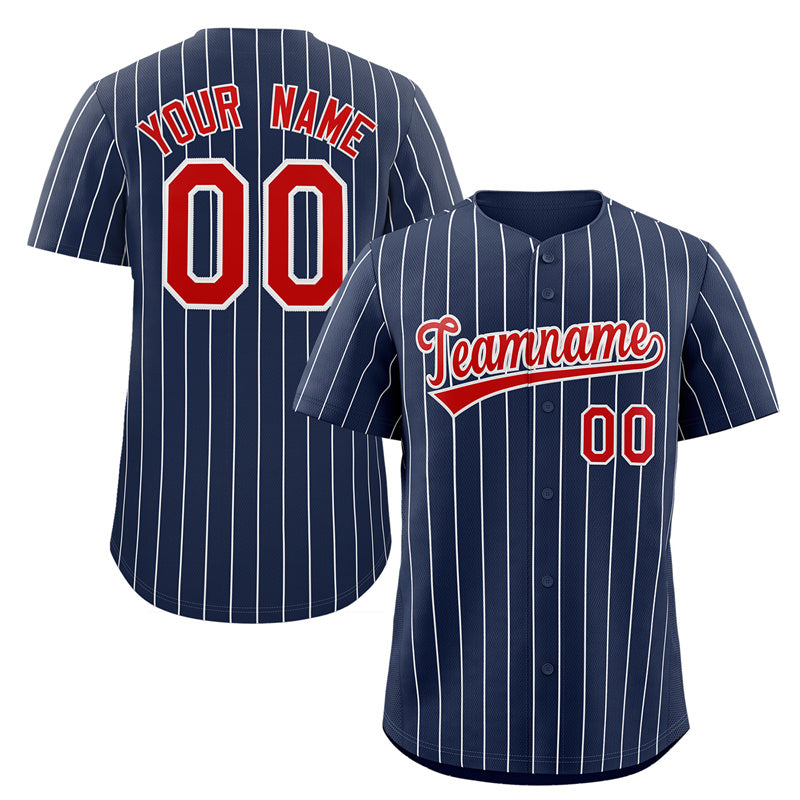 Custom Navy Red-White Stripe Fashion Authentic Baseball Jersey