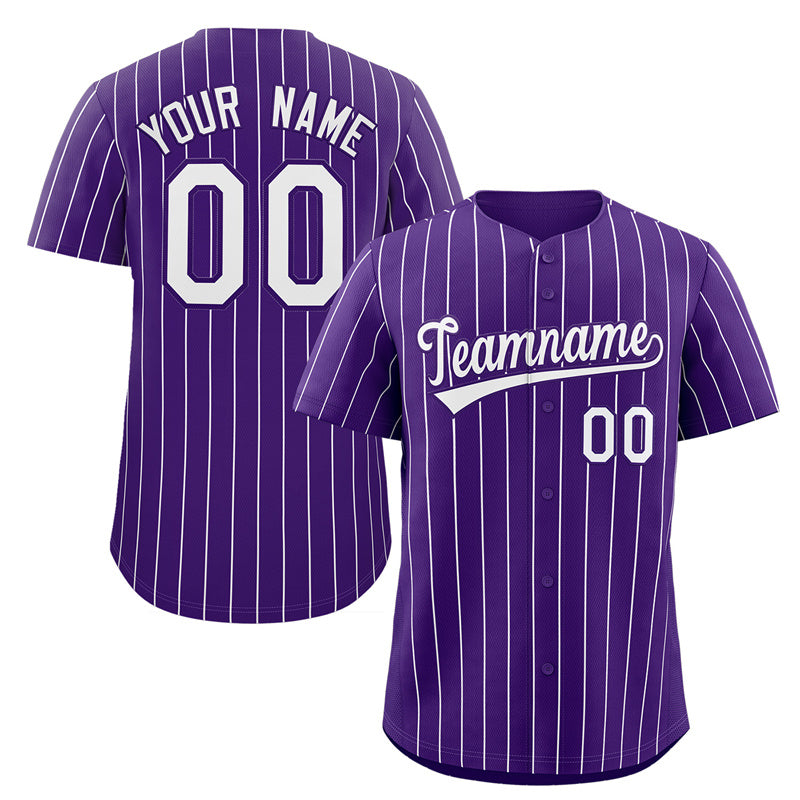 Maillot de baseball authentique à rayures blanches et violettes, personnalisé, à la mode