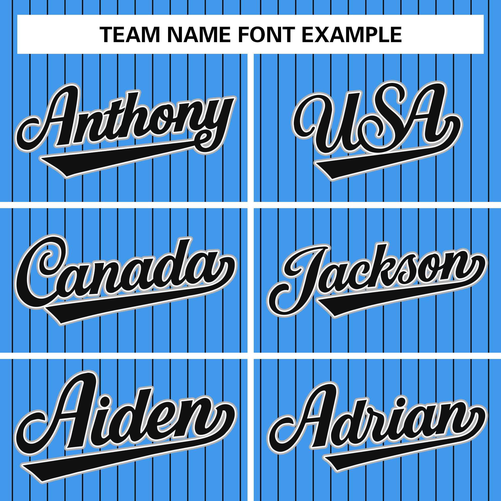 blue pin stripe baseball jersey team name font