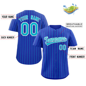 Custom Royal Aqua-White Stripe Fashion Authentic Baseball Jersey